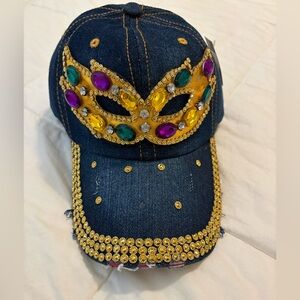 Mardi Gras Bling Denim Gold Mascaraed Hat